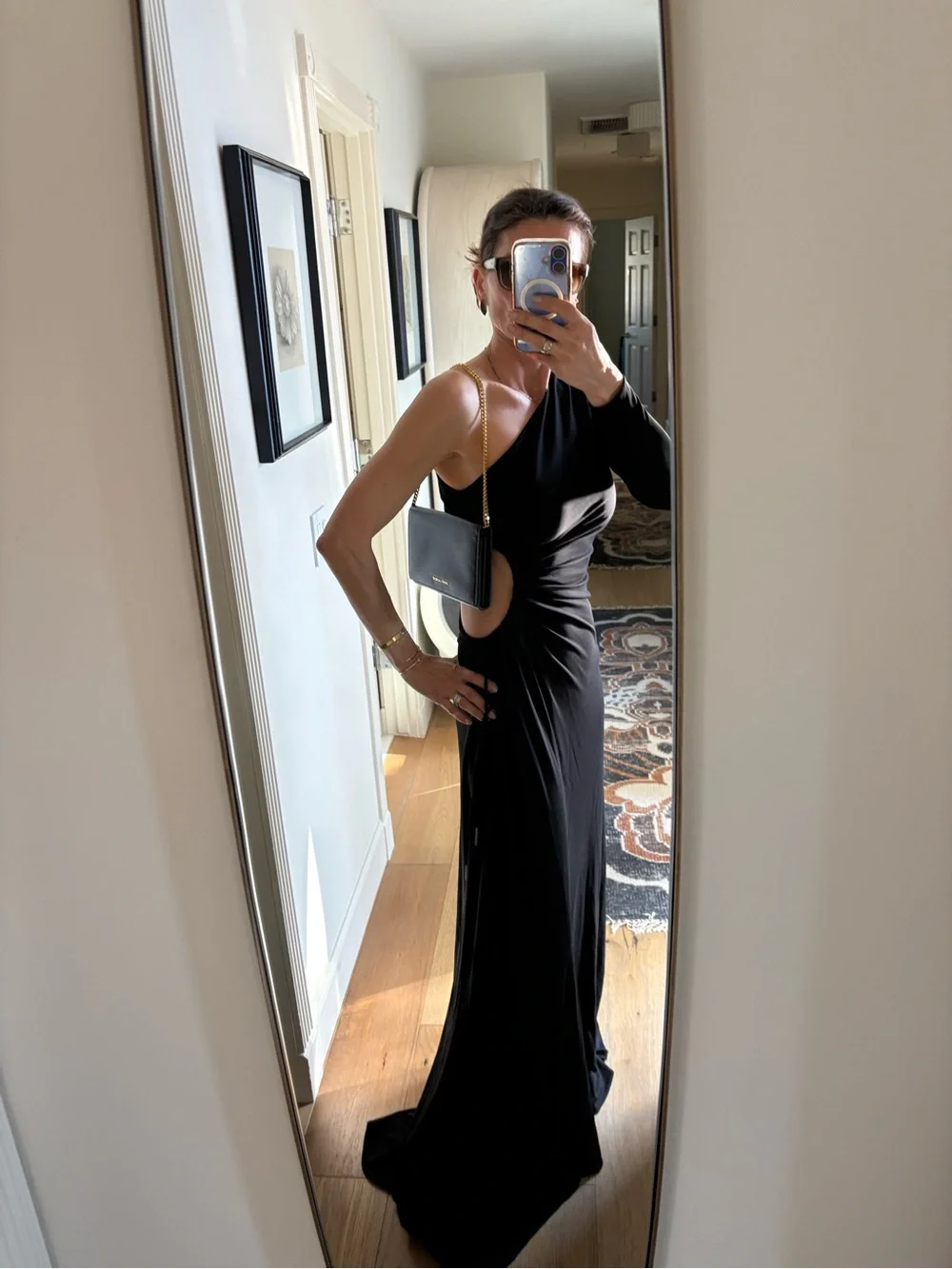Halston Bay One-Shoulder Matte Jersey Cutout Maxi Gown in Black - Size 4 - Picture 7 of 16